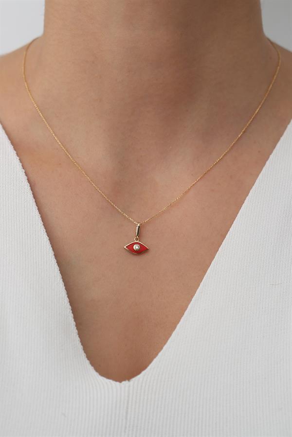 14 Ayar Altın Kırmızı Göz Kolye