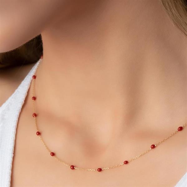 14K Solid Gold Red Mini Ball Necklace