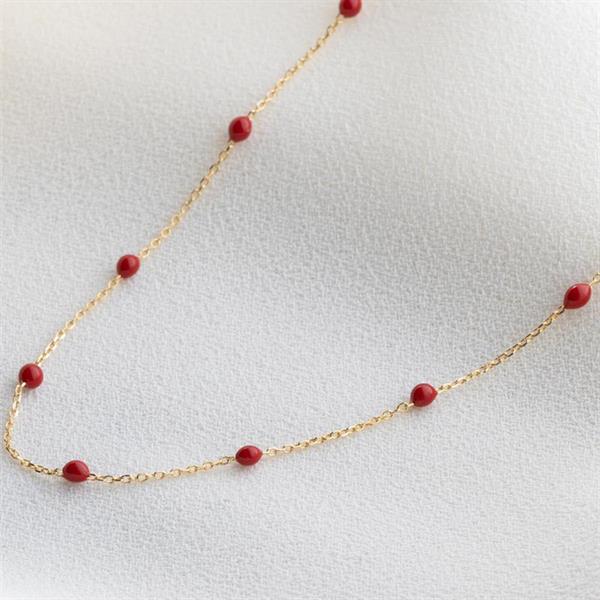 14K Solid Gold Red Mini Ball Necklace
