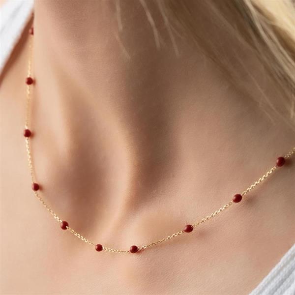 14K Solid Gold Red Mini Ball Necklace