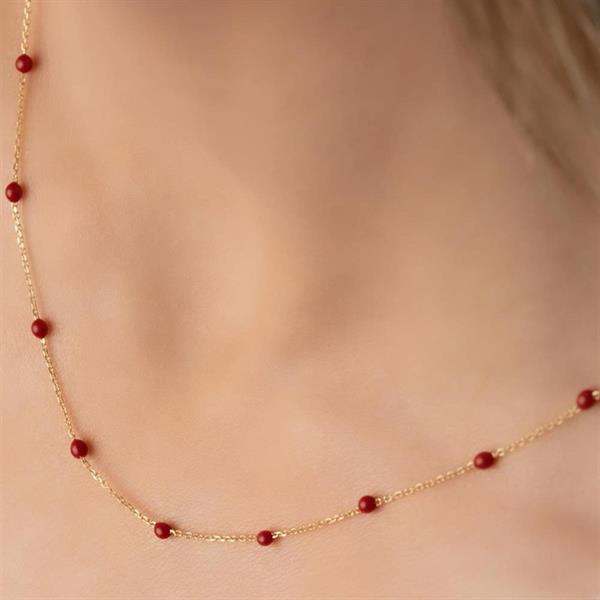 14K Solid Gold Red Mini Ball Necklace