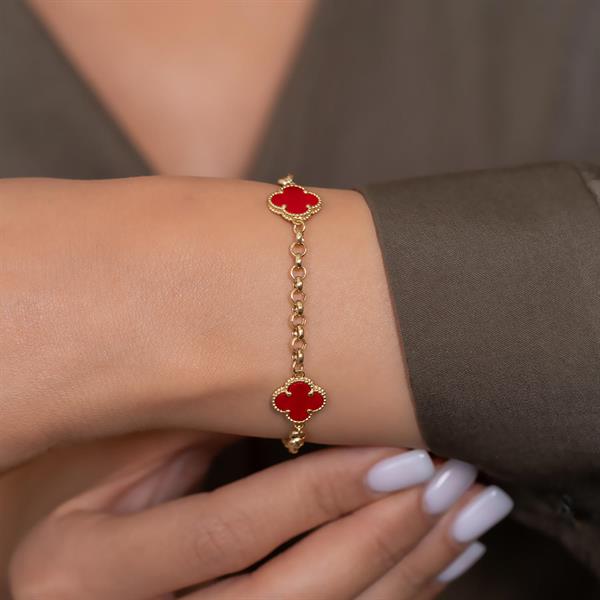14 Ayar Altın Kırmızı Yonca Bileklik