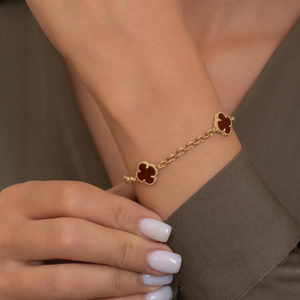 14 Ayar Altın Kahverengi Yonca Bileklik