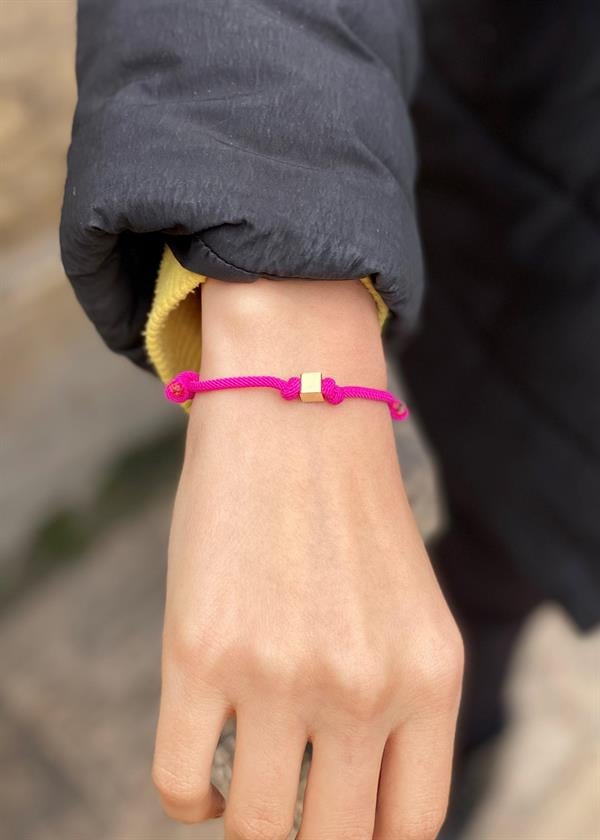 14 Ayar Altın Pembe İpli Kadın/Erkek Küp Bileklik