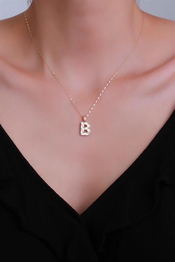 14K Solid Gold B Letter Small Fusion Necklace
