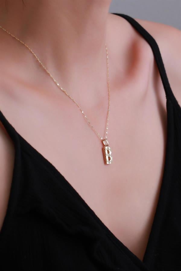 14K Solid Gold B Letter Small Fusion Necklace