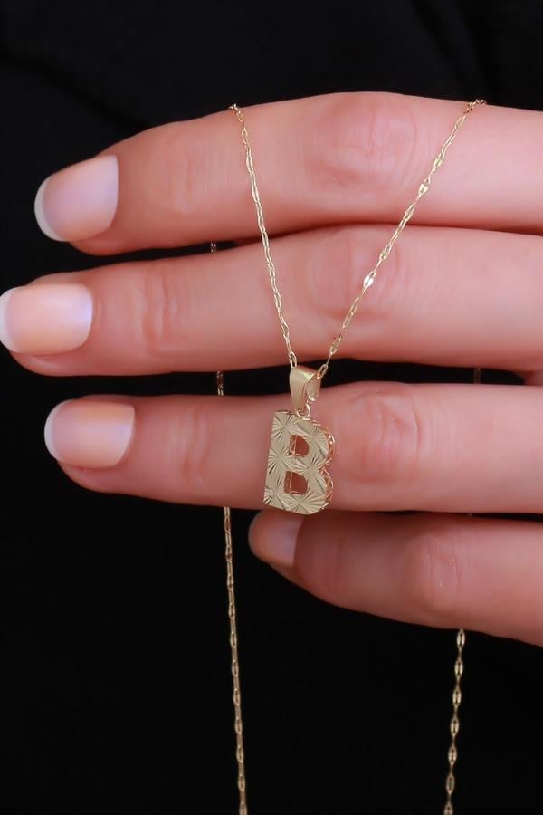 14K Solid Gold B Letter Small Fusion Necklace