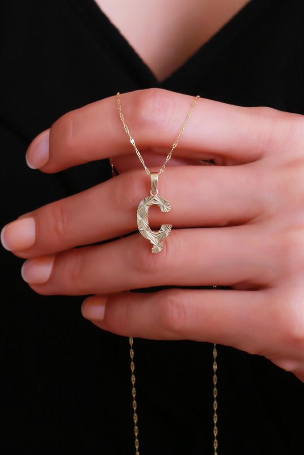 14K Solid Gold Letter C Small Fusion Necklace