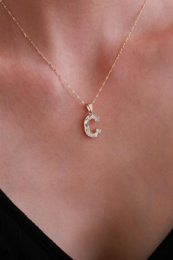 14K Solid Gold C Letter Small Fusion Necklace