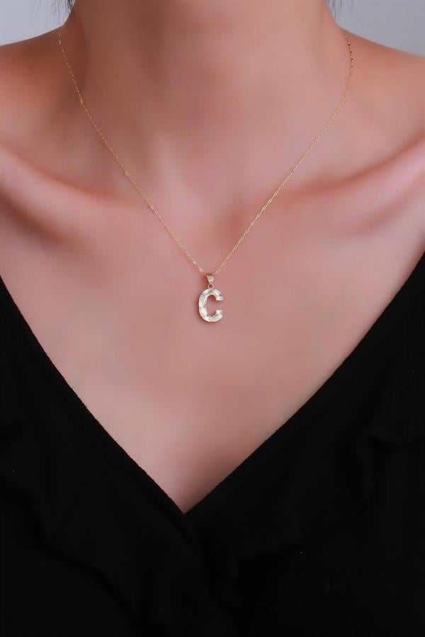 14K Solid Gold C Letter Small Fusion Necklace