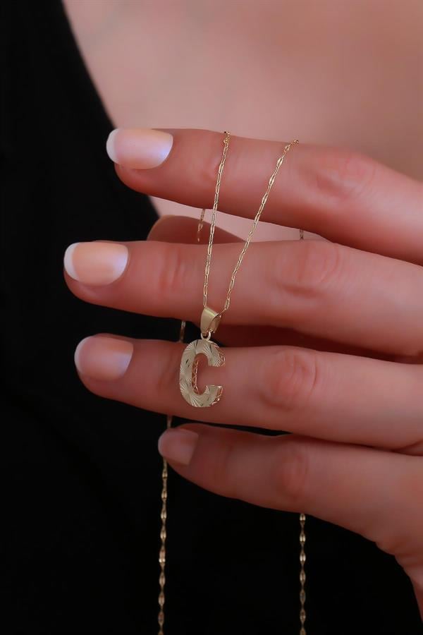 14K Solid Gold C Letter Small Fusion Necklace