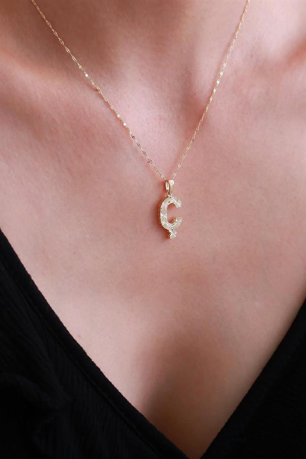 14K Solid Gold Letter C Small Fusion Necklace