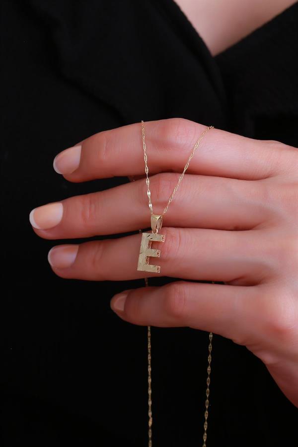 14K Solid Gold Letter E Small Fusion Necklace