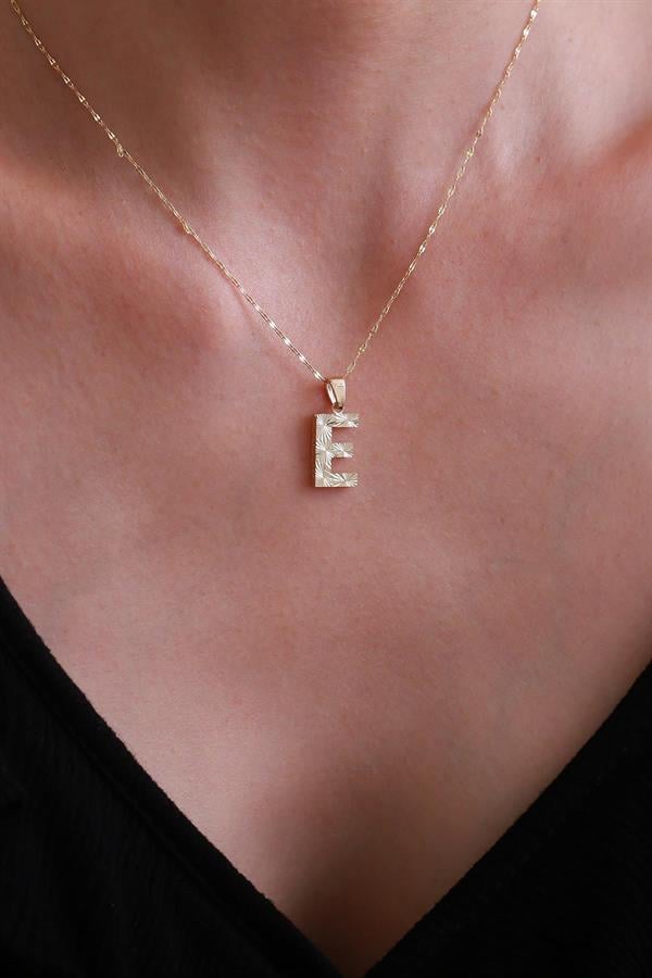 14K Solid Gold Letter E Small Fusion Necklace