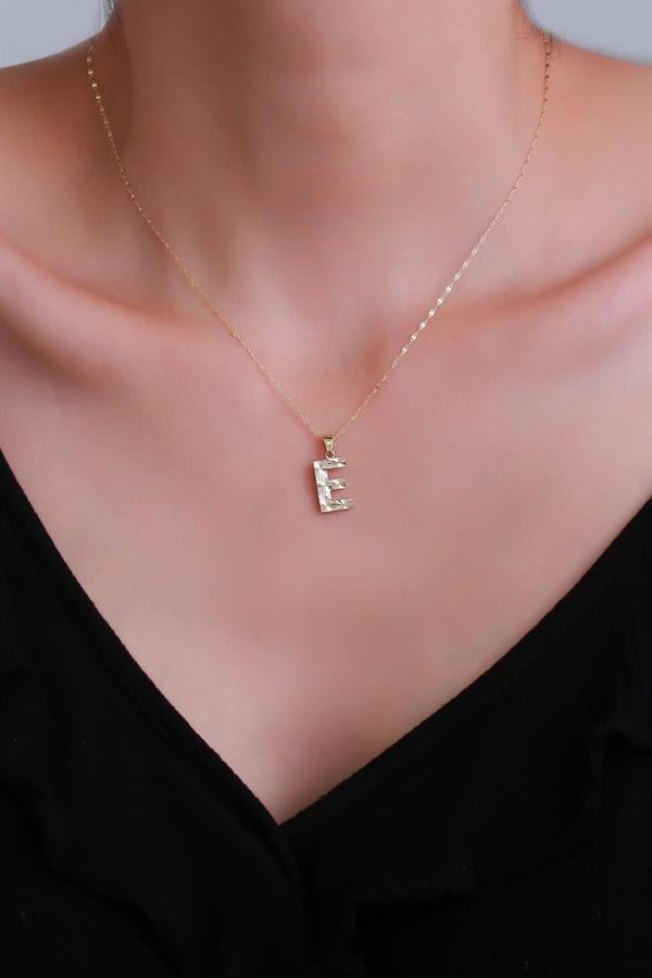 14K Solid Gold Letter E Small Fusion Necklace