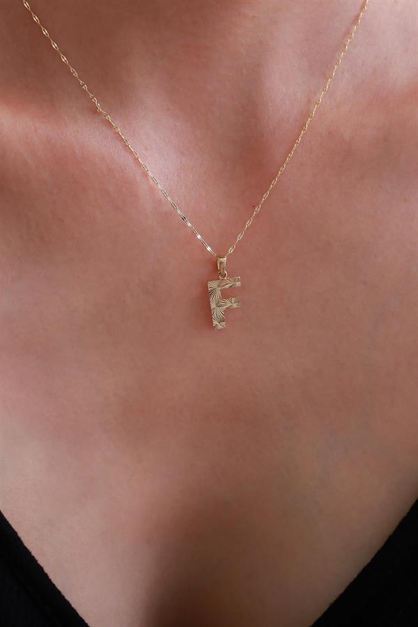 14K Solid Gold F Letter Small Fusion Necklace