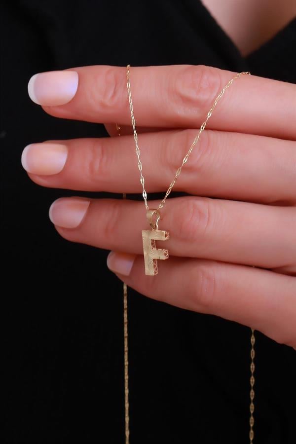 14K Solid Gold F Letter Small Fusion Necklace