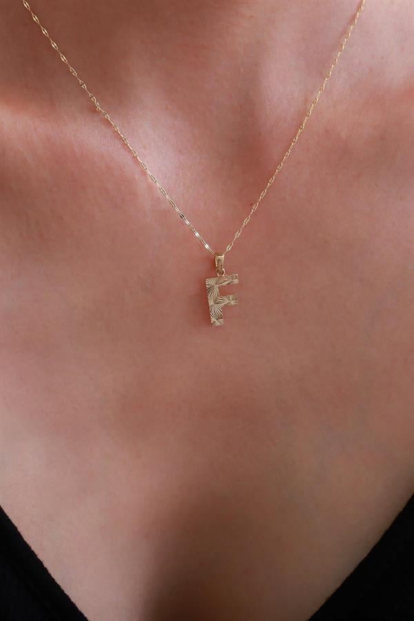 14K Solid Gold F Letter Small Fusion Necklace