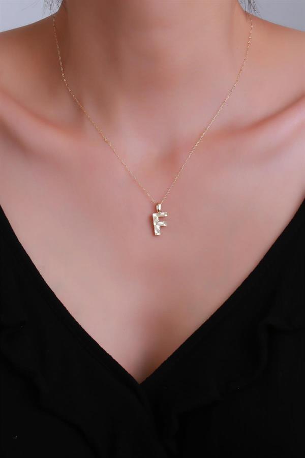 14K Solid Gold F Letter Small Fusion Necklace