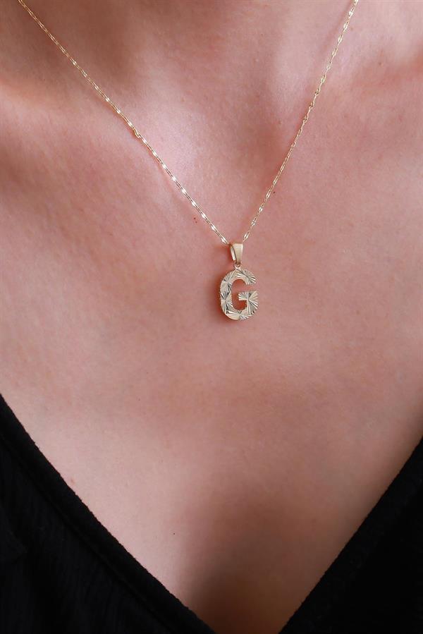 14K Solid Gold G Letter Small Fusion Necklace