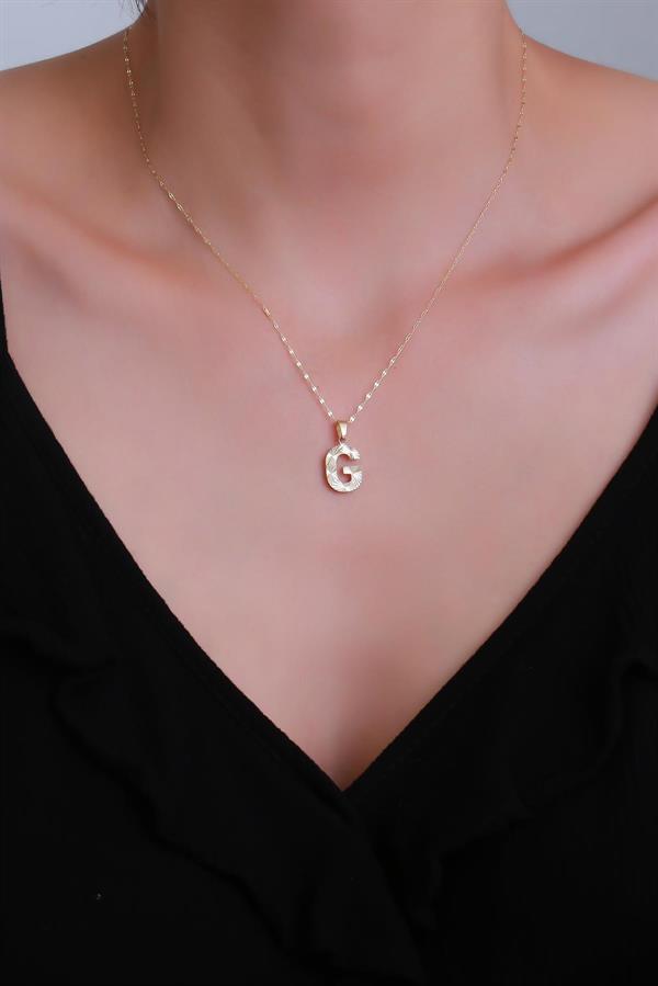 14K Solid Gold G Letter Small Fusion Necklace
