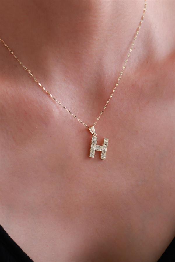 14K Solid Gold H Letter Small Fusion Necklace