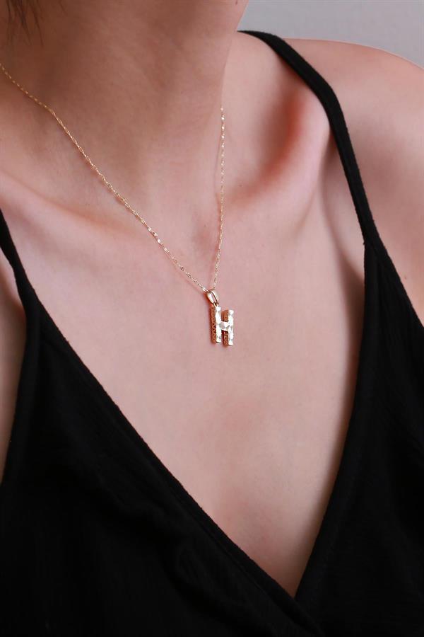 14K Solid Gold H Letter Small Fusion Necklace