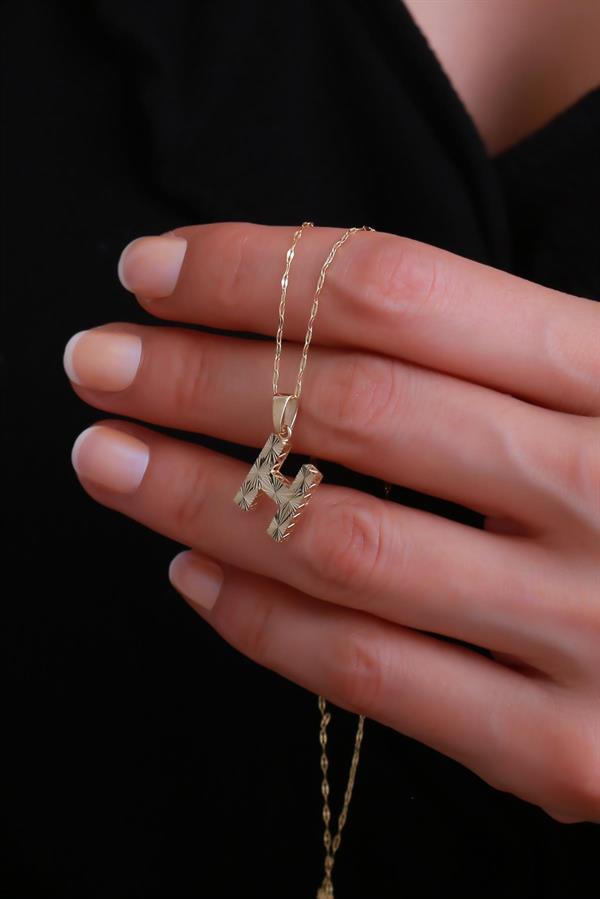 14K Solid Gold H Letter Small Fusion Necklace