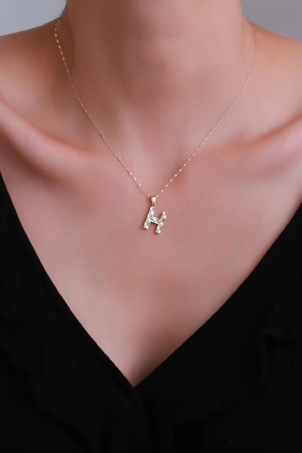 14K Solid Gold H Letter Small Fusion Necklace