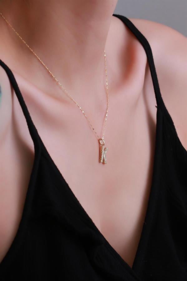 14K Solid Gold K Letter Small Fusion Necklace