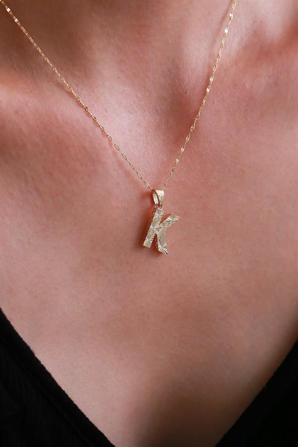 14K Solid Gold K Letter Small Fusion Necklace