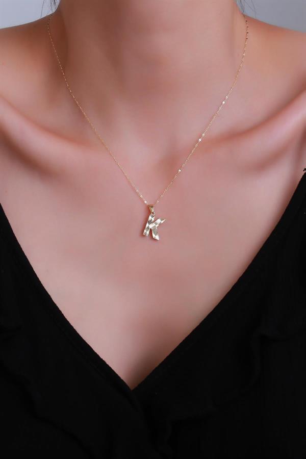 14K Solid Gold K Letter Small Fusion Necklace