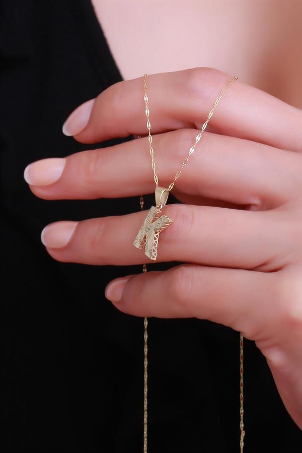 14K Solid Gold K Letter Small Fusion Necklace