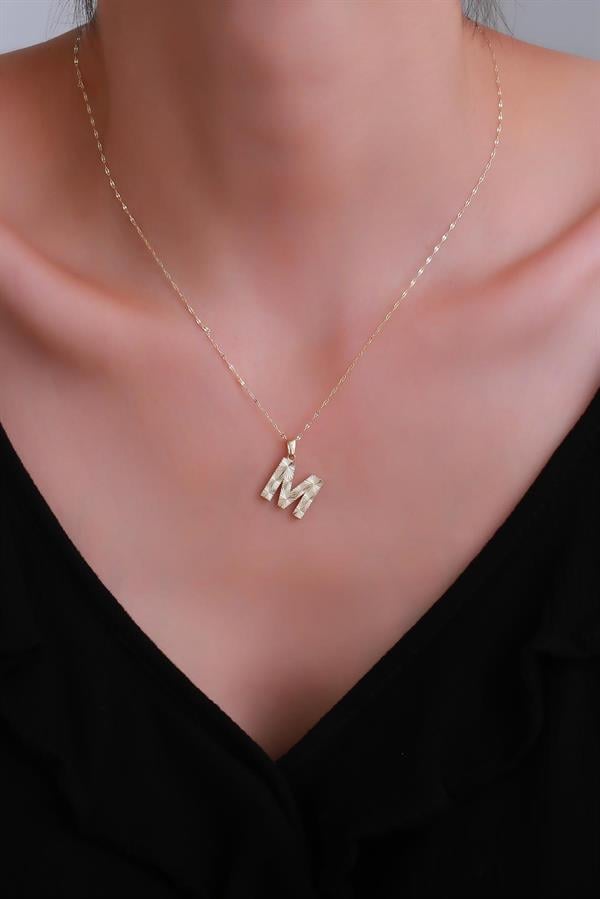 14K Solid Gold M Letter Small Fusion Necklace
