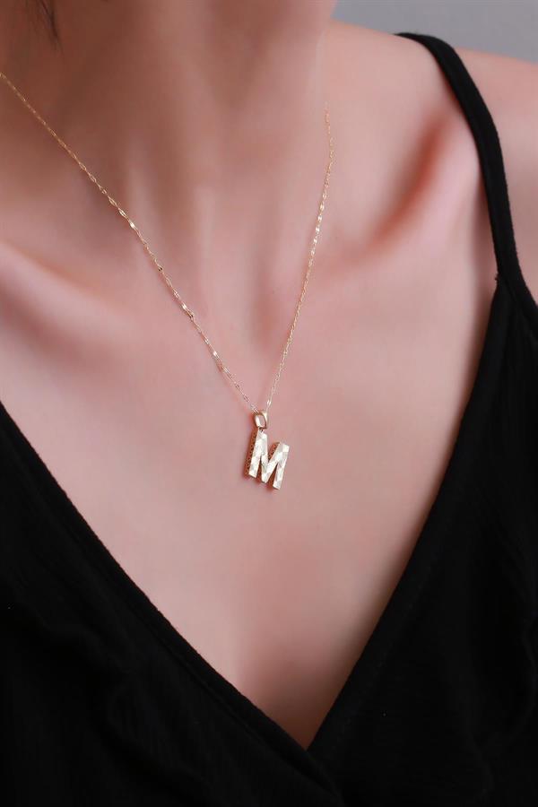 14K Solid Gold M Letter Small Fusion Necklace