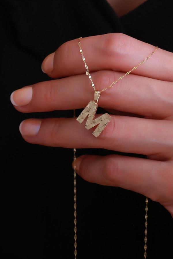 14K Solid Gold M Letter Small Fusion Necklace