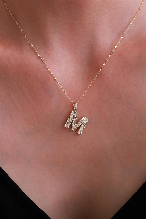14K Solid Gold M Letter Small Fusion Necklace