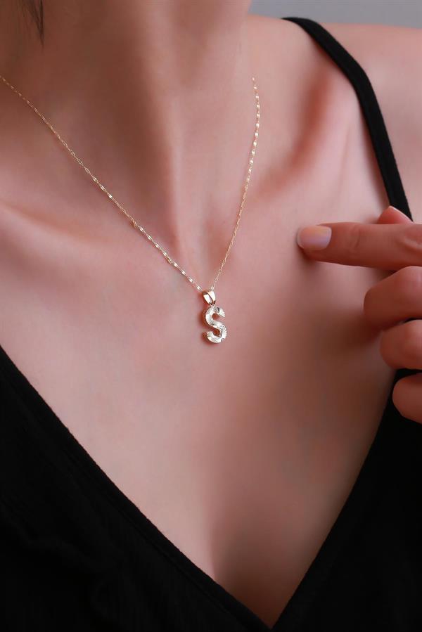 14K Solid Gold S Letter Small Fusion Necklace