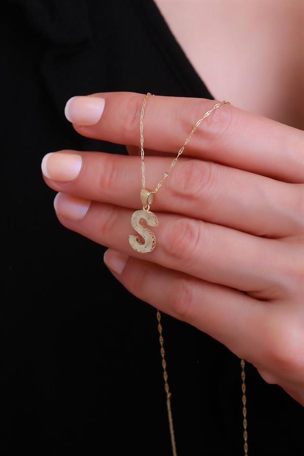 14K Solid Gold S Letter Small Fusion Necklace