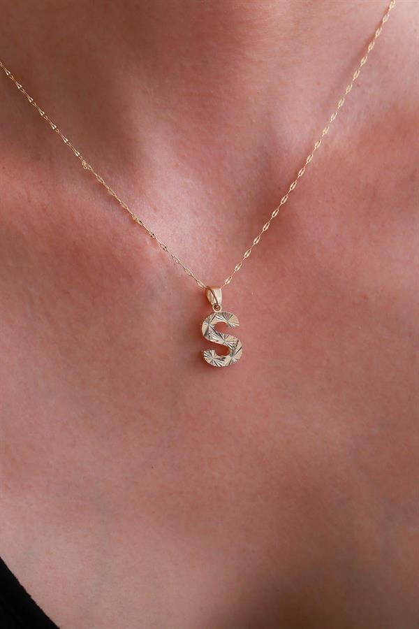 14K Solid Gold S Letter Small Fusion Necklace