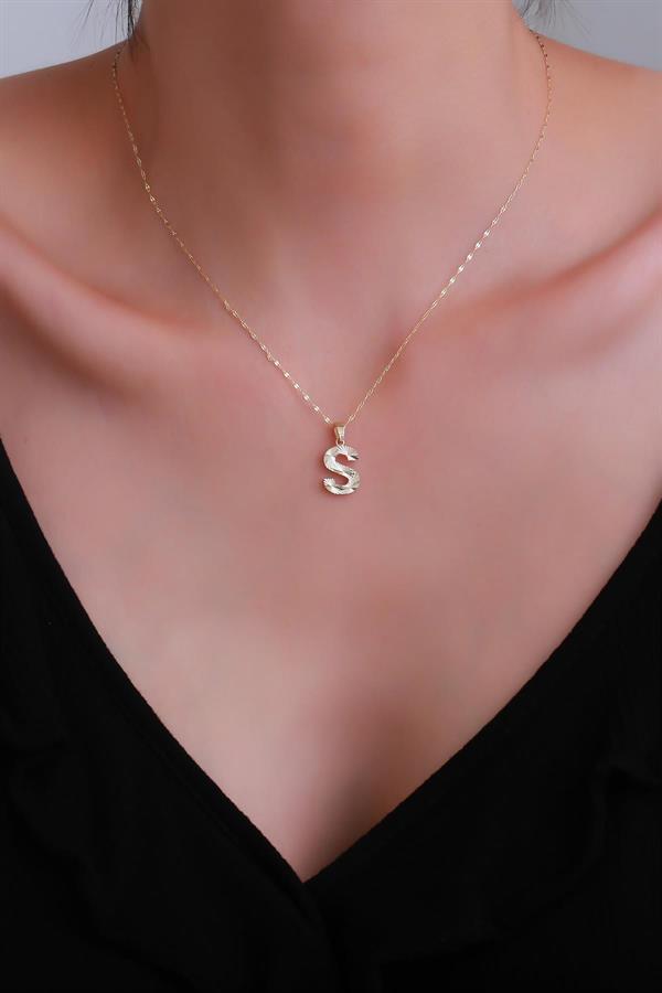 14K Solid Gold S Letter Small Fusion Necklace
