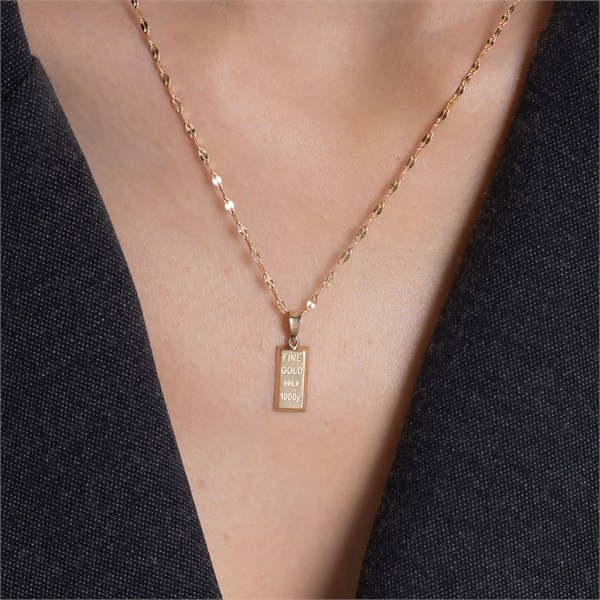 14 Ayar Altın Külçe Kolye 1,8 cm