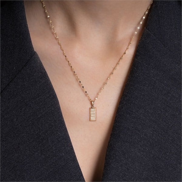 14 Ayar Altın Külçe Kolye 1,8 cm