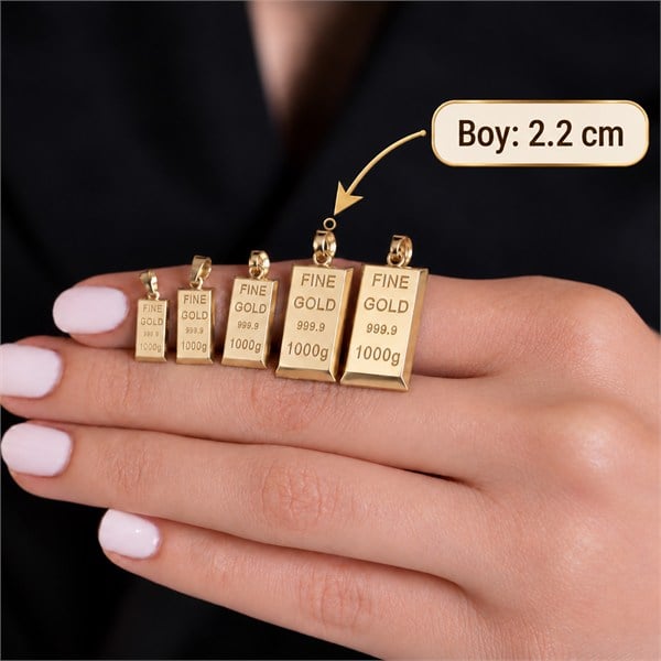 14 Ayar Altın Külçe Kolye 2,2 cm