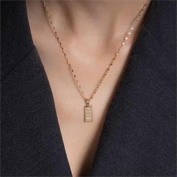 14 Ayar Altın Külçe Kolye 2,2 cm