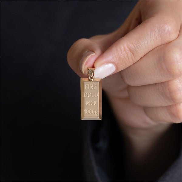 14 Ayar Altın Külçe Kolye Ucu 2,6 cm