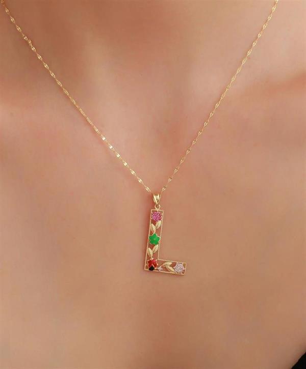 14 Ayar Altın L Harf Çiçek Kolye