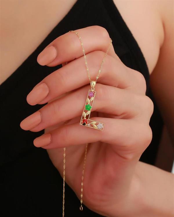 14 Ayar Altın L Harf Çiçek Kolye