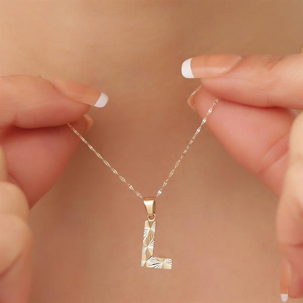 14K Solid Gold L Letter Small Fusion Necklace
