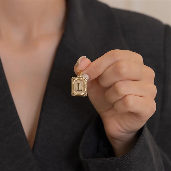 14 Ayar Altın L Harf Vintage Kolye Ucu